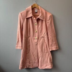 Cabi Take 5 Jacket Coat Peach Pink White Stretch Knit Button Front  6023